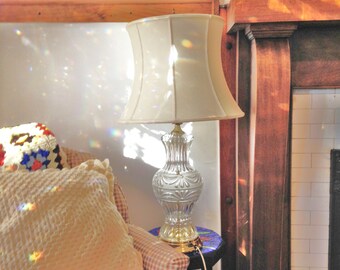 Crystal Table Lamp Cut Crystal Lamp Vintage 70s Table Lamp