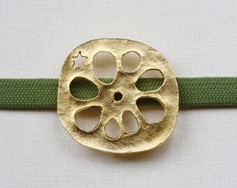 OBIDOME "Lotus Root" Obi Brooch with Obijime cord Japanese kimono accessory tin casting