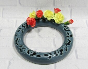 Ceramic Flower Ring - Posy Flower Wreath - Tabletop Decor - Centerpiece - Pottery Flower wreath - Bud Vase - Pottery Ring for Small Flowers