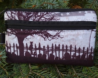 Graveyard mini wallet, purse organizer, wristlet, iPhone wallet, Cat's Graveyard, Sweet Pea