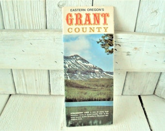 Vintage Oregon map Grant County souvenir tourist brochure travel pamphlet folded retro graphics 1970s- free shipping US