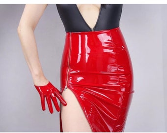 Red patent leather skirt