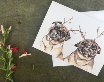 Christmas Pugs-Christmas Cards-Pugs-Scrooge-cards-illustration
