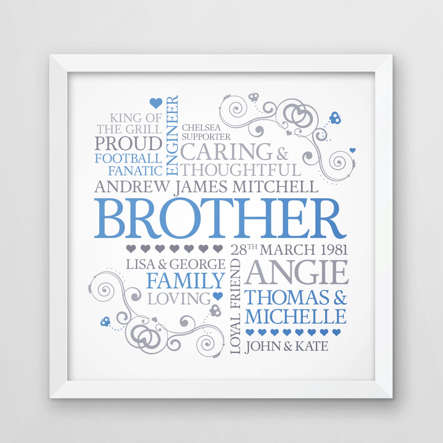 Brother word art brother print personalised gift gift for