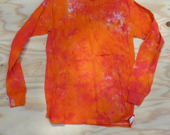 Orange Crush Long Sleeve Tie Dye T-Shirt (Gildan Heavy Cotton Size S) (One of a Kind)