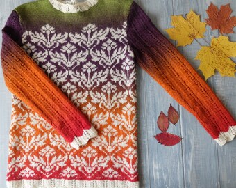 SOLD Jacquard sweater hand-knit Fall