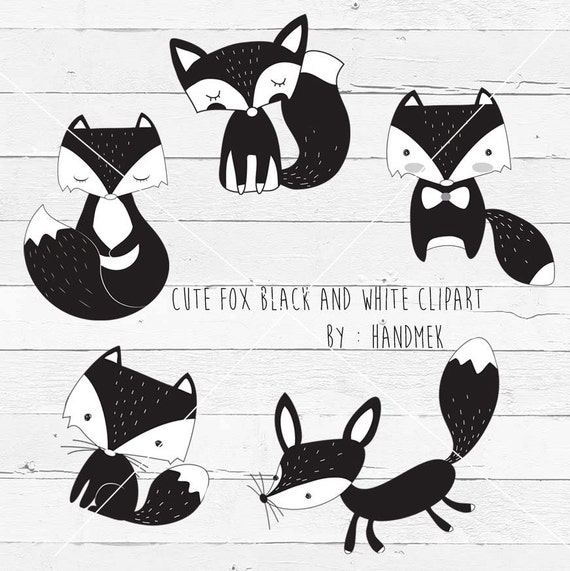 Download Black and white fox fox doodlecute fox clip art instant