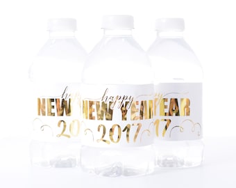 METALLIC FOIL New Years Party Water Bottle Labels - New Years Eve Water Labels - Gold Foil Water Bottle Labels - New Years Party Decorations