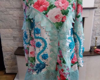 Upcycled bohemian party tunic/top embroidered Mori/ gypsy Girl Recycled Clothing