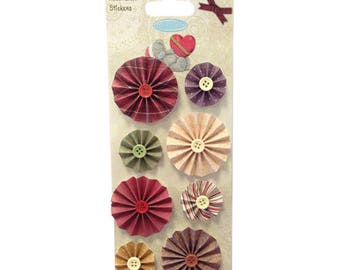 VINTAGE TARTAN SHABBY EMBELLISHMENT ACCORDION FLOWERS 8 BUTTONS SCRAPBOOKING SCRAP