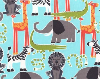 Michael Miller Aqua Safari Friends All Over Fabric - 1 yard