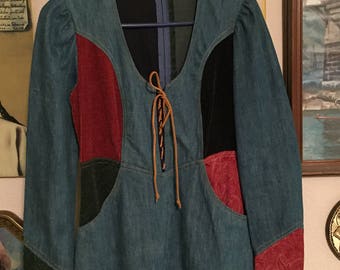 Vintage denim and corduroy dress
