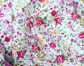 White pink lilac and gold vintage small roses pretty floral flower 100% quality cotton fabric by Rose and Hubble by HALF METRE