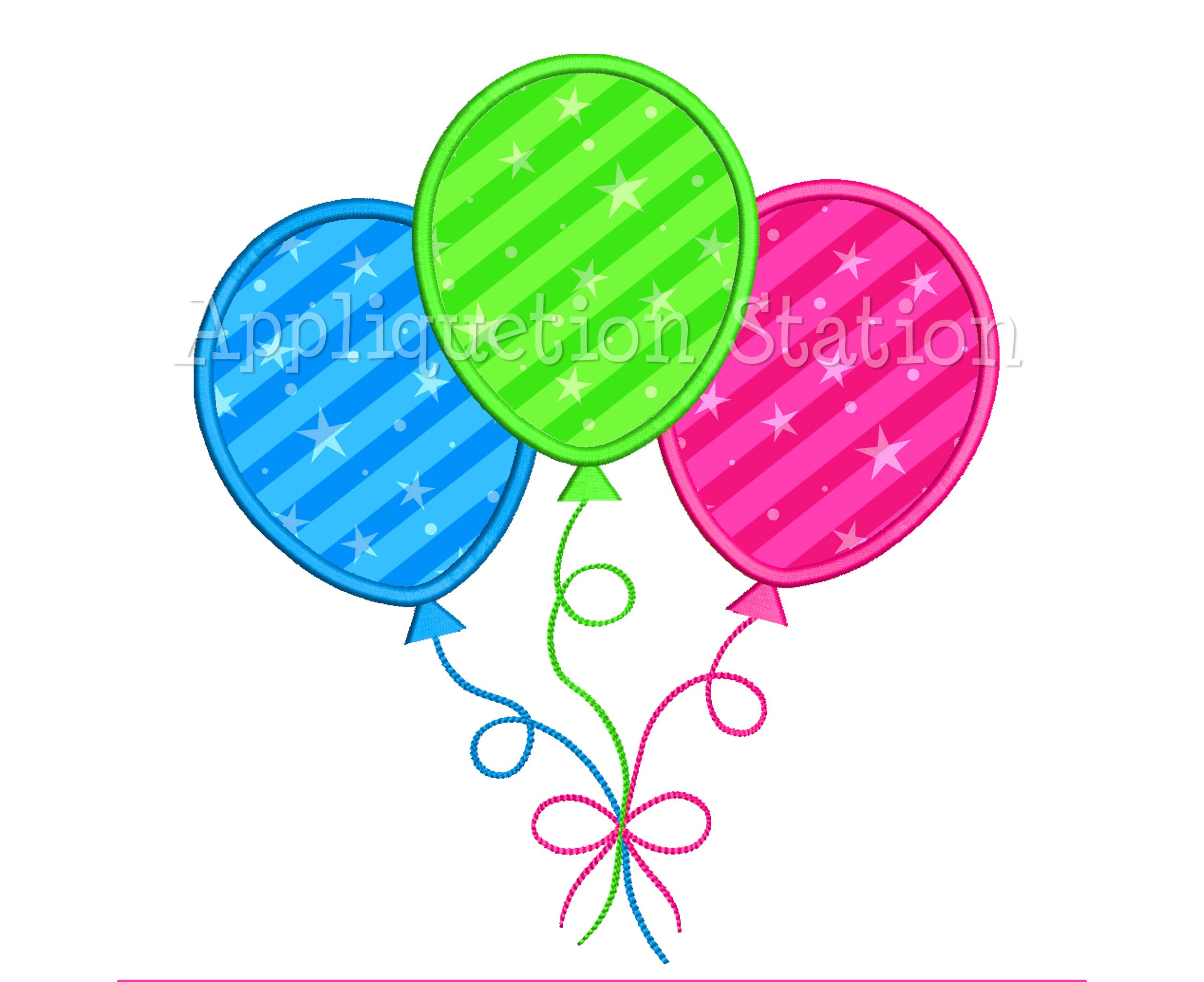 3 Balloon Trio Applique Machine Embroidery Design Birthday