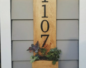 Wooden, Vertical Home Address Sign Planter Box