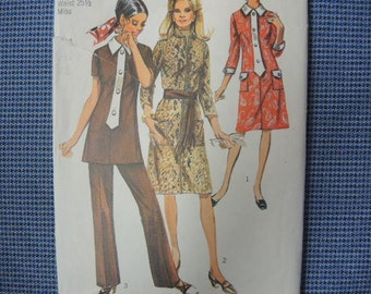 vintage 1970s Simplicity sewing pattern 9170 misses dress or tunic and pants size 12