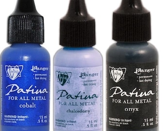 Cobalt, Onyx or Chalcedony Patina Paint Vintaj by Ranger Ink For ALL Metals Bright Deep Blue, Light Lavender Blue or Black