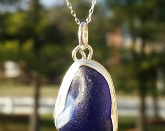 Davenport Sea Glass Pendant. Cobalt Blue Heart Sea Glass Necklace. Sea Glass Jewelry. Cobalt Blue Sea Glass Pendant. Sterling Silver Jewelry
