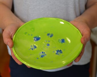 Handmade Pottery Plate, Handmade Pottery Bachelor's-button, Ceramic Plate, Handmade Majolica plate, Bachelor's-button Plate