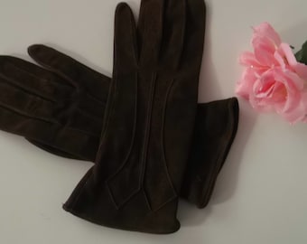 Ladies Vintage Brown Suede gloves size 7 1950's Scotland UK