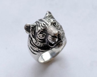 tiger head sterling silver ring