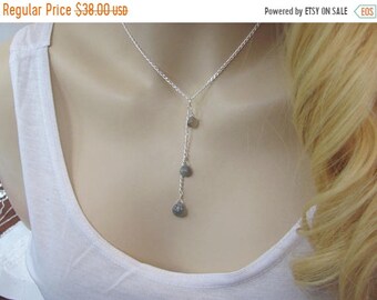 Moonstone Lariat Y Necklace, Cascading Necklace, Gray Moonstone Necklace, Grey Moonstone Gemstone, Moonstone Jewelry, Cluster Necklace