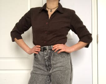 Vintage Brown Suede Button Up