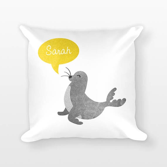Custom Name Pillow, Seal Pillow, Personalized Pillow, Birthday Gift for Her, Kids Room Decor, Sea Animal Throw Pillow, Decorative Pillow