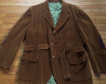 Vintage Brown Corduroy Button Up Long Sleeve Elbow Patches Winter Jacket with Belt Tie