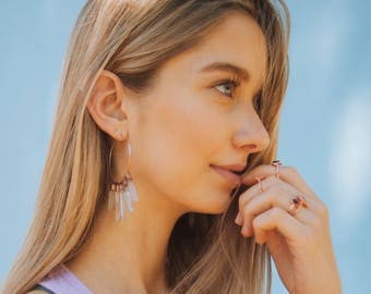 Quartz Hoop Earrings / Raw Quartz Point Earrings / Raw Crystal Quartz Hoop Earrings / Quartz Point Electroformed Earrings / Natural Quartz