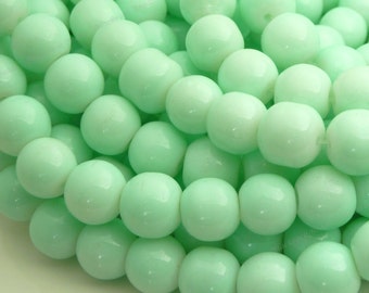 10mm Light Green Round Glass Beads - Smooth, Shiny Beads - 20pcs - BN30