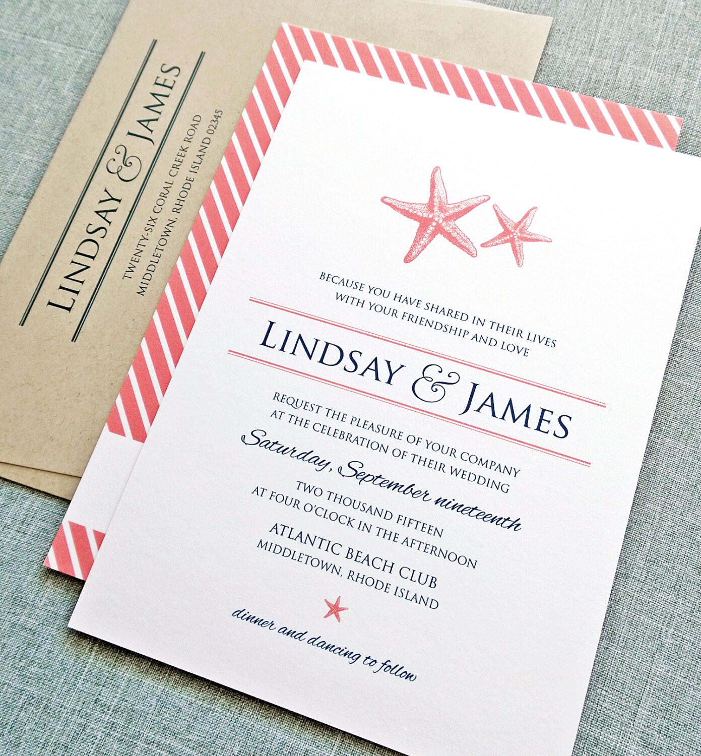 Coral Starfish Wedding Invitations 3