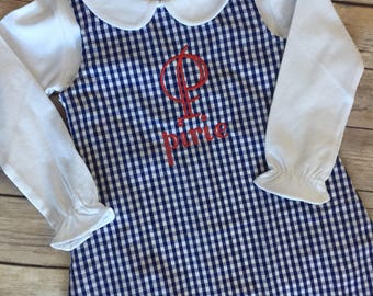 Monogrammed/Personalized Girl's gingham or corduroy jumper dress