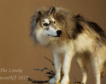 Needle felted Wolf, grey wolf totem animal sculpture, The Lonely, wolf decorative gift