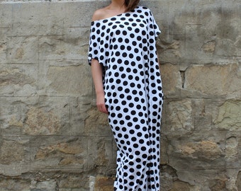 Black and white dress, Maxi dress, Kaftan, Caftan, polka dots dress, summer maxi dress, caftan dress, long dress, Summer dress, 133.111