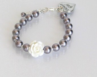 Mauve Flower Girl Bracelet, Pearl Flower Girl Bracelet, Mauve Flower Girl Jewelry, Junior Bridesmaid Bracelet, Junior Bridesmaid Jewelry