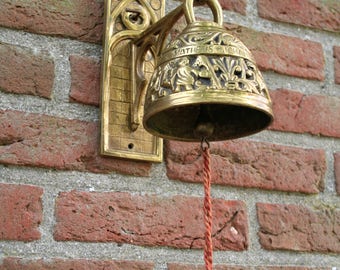 Antique Solid French Brass Church Bell- Vintage Wall Mount Brass Bell- Antique French Sanctuary Bell with "Depose"Mark