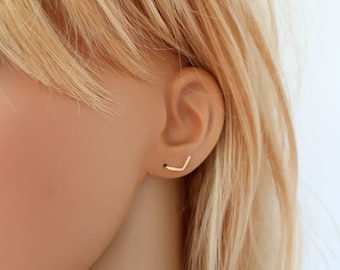 Tiny gold stud earrings, gold filled stud earrings, v earrings chevron earrings
