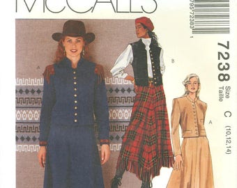 1994 Misses' Western Jacket, Vest and Skirt With Handkerchief Hem UC FF Size 10, 12, 14 - McCall's McC Old West Brand Sewing Pattern 7238
