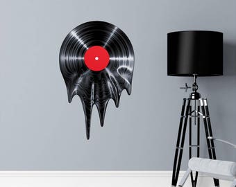 Fathers Day Gift, Melting Vinyl Record Wall Decal, Music Wall Decal, Retro Wall Decal, Gift for Her, Gift for Him
