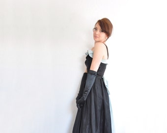 1940 taffeta party gown . pale mint green and black formal dress .extra small.xs .sale