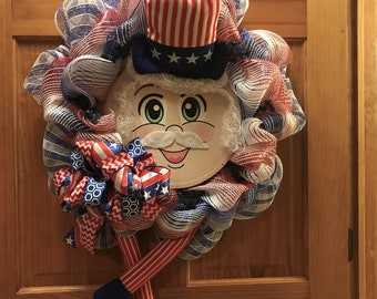 4th of July Wreath, Uncle Sam Patriotic Wreath/Front Door Wreath,America,USA,Red White and Blue/4th of July/Military/Everyday/Welcome Gift