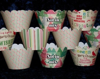 12 Christmas Cupcake Wrappers Holiday Party Cupcake Decorations Vintage Christmas CLEARANCE READY To SHiP
