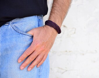 Dark Purple Bracelet, Wrap Bracelet, Men Bracelet For Boyfriend, Chunky Bracelet, Hippie Bracelet, Male, Pulsera, Armband, Hipster Gifts