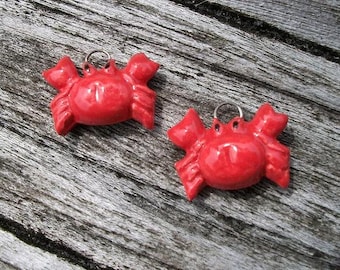 Handmade Shiny Red Ceramic Crab Charms