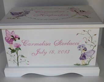 Baby Keepsake Box Baby Keepsake chest memory box for girl Fairies and Wildflowers hand painted personalized baby gift