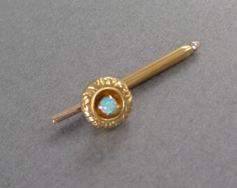 10K Solid Gold Victorian Button Collar STUD Single Genuine Fire OPAL, TUXEDO Shirt Black Tie Wedding, Mens Antique Jewelry, Gift for Man