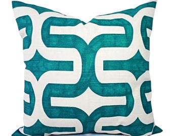Turquoise Pillow Covers - Two Turquoise and White Throw Pillow Covers - 20 x 20 Pillow Cover - 18 x 18 Pillow Cover - Turquoise Pillows