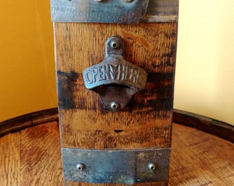 Whiskey Barrel Stave Bottle Opener ~ Wall Mount