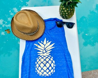 Gold Foil Pineapple Tank//Muscle Tank for Her//Tank for Her